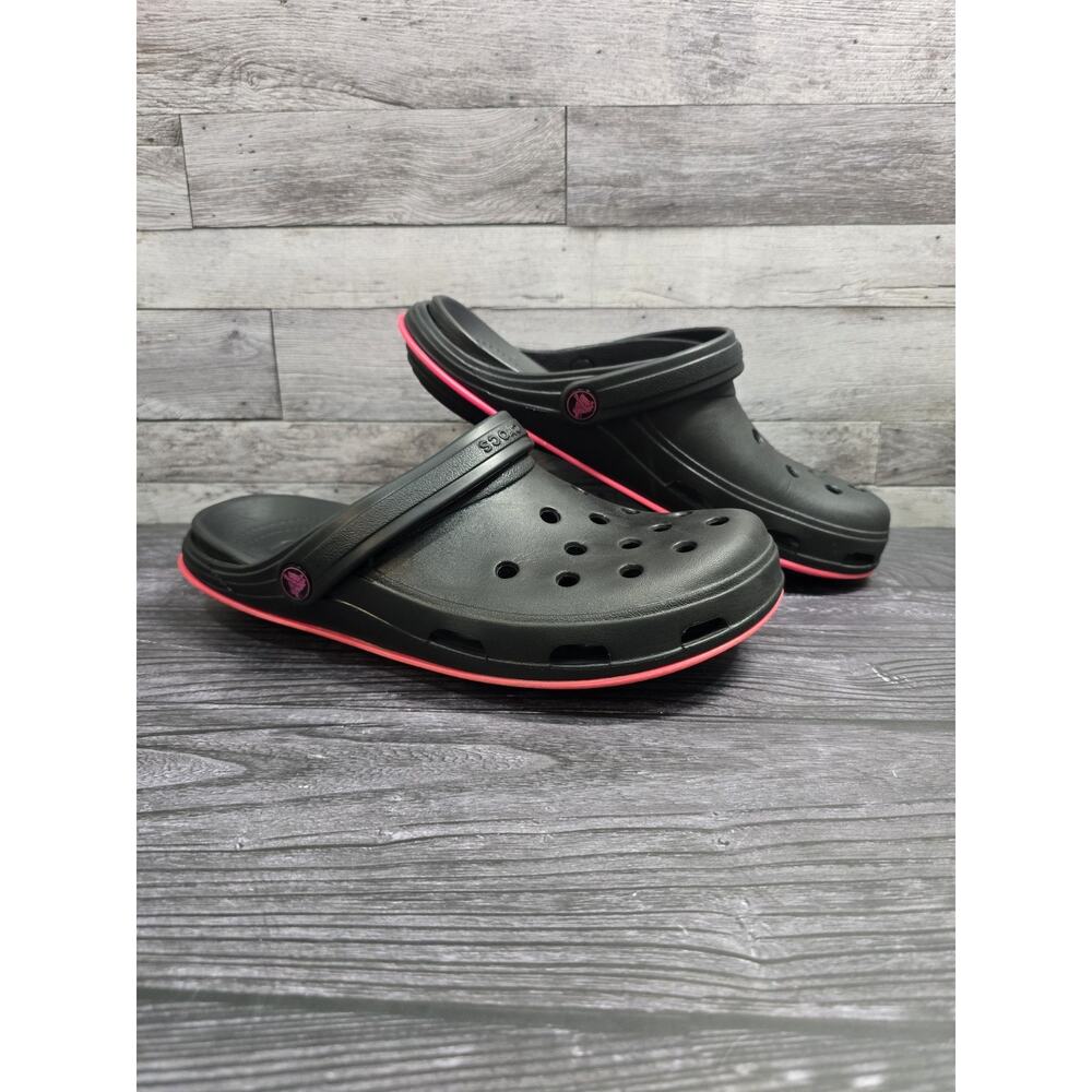 Crocs Tone Skylar Clog Women’s Size 11 Black Pink Comfort Shoes EUC Slip On